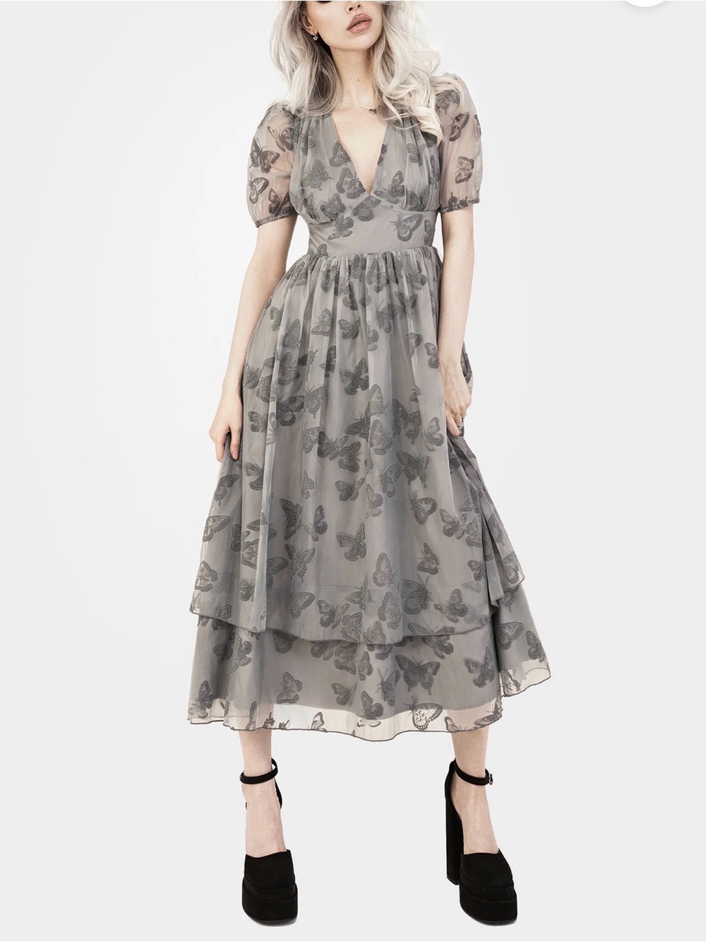 Disturbia Grey Butterfly Midi Dress